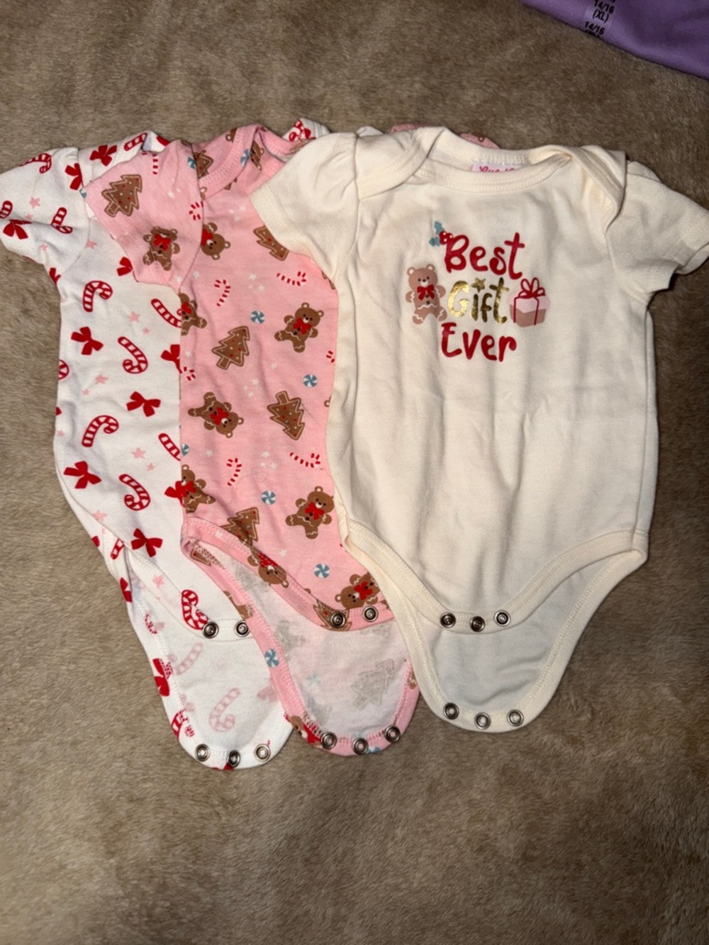 Little Lass Pink & White Holiday Teddy and Candy One-Piece Bodysuits